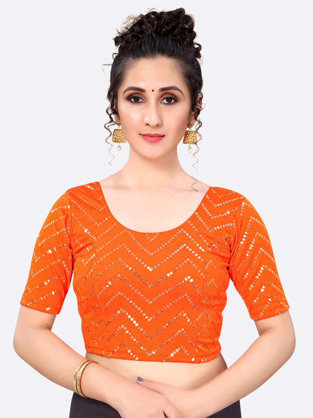 

SIRIL Women Orange Sequenced Saree Blouse