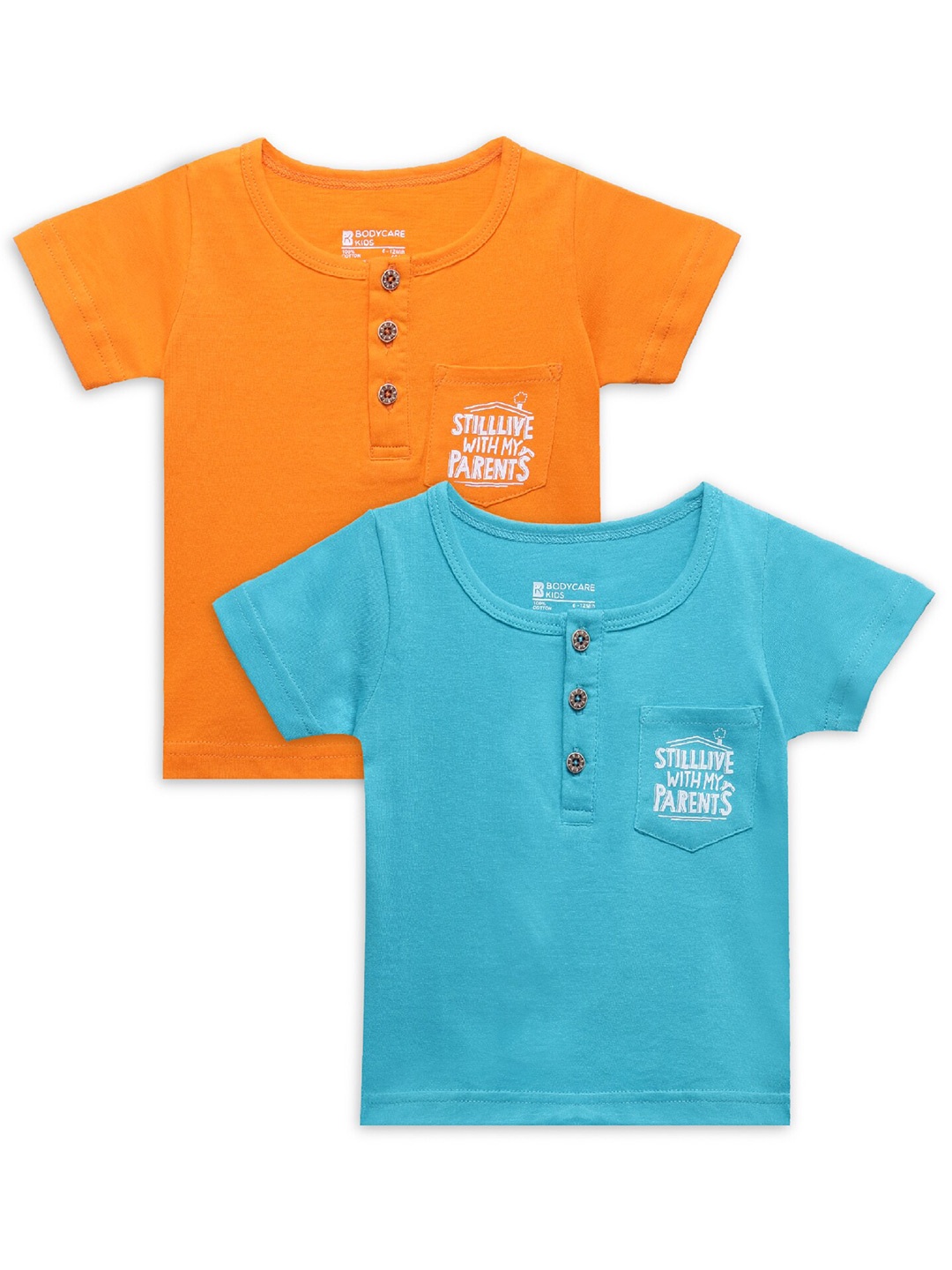 

Bodycare Kids Boys Sea Green & Orange 2 Henley Neck T-shirt