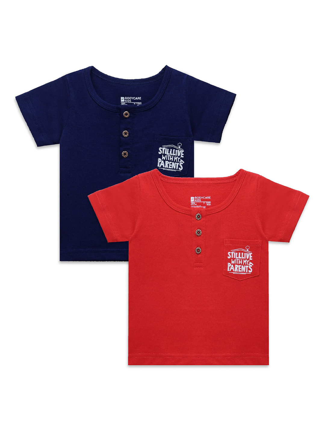 

Bodycare Kids Boys Navy Blue & Red Pack Of 2 Henley Neck Cotton T-shirt