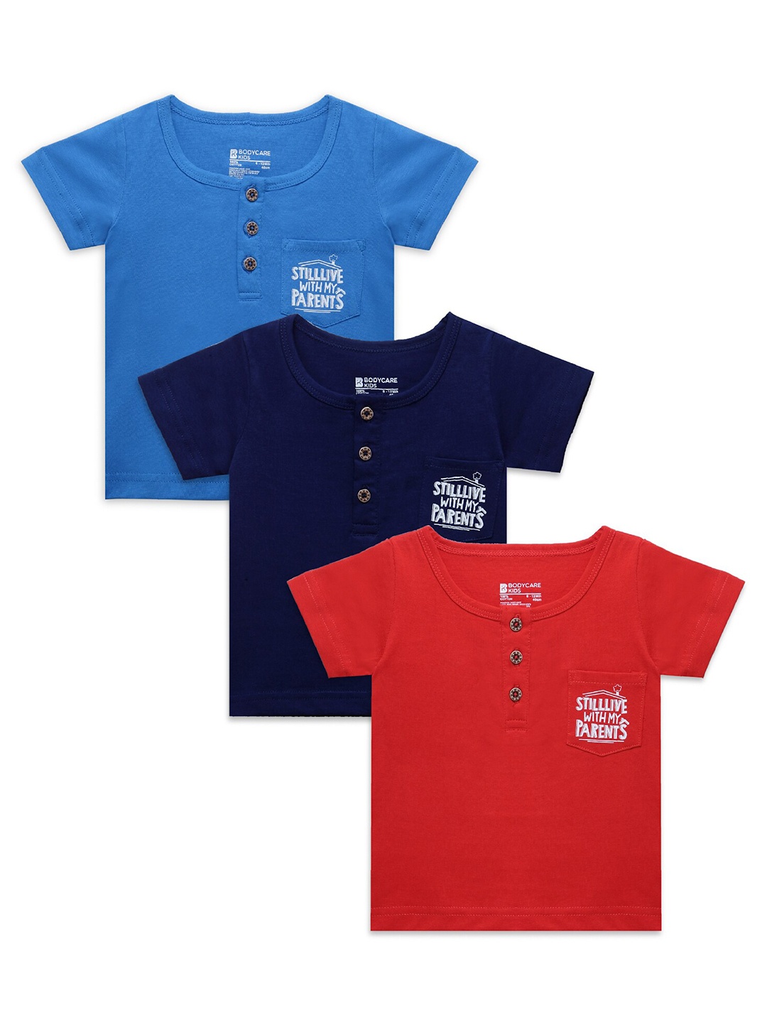 

Bodycare Kids Boys Pack Of 3 Henley Neck T-shirts, Blue