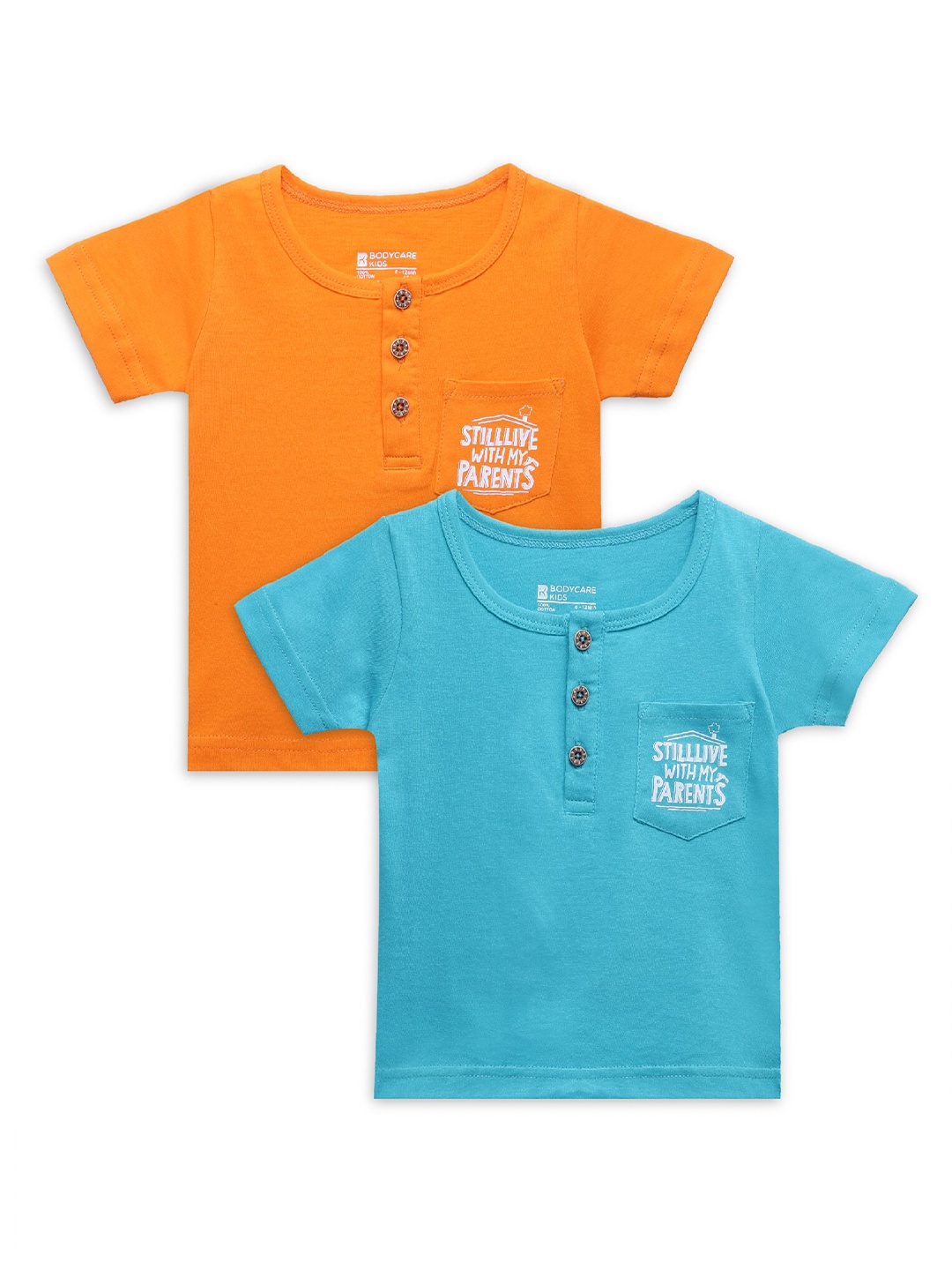 

Bodycare Kids Boys Sea Green & Orange Set Of 2 Henley Neck T-shirt