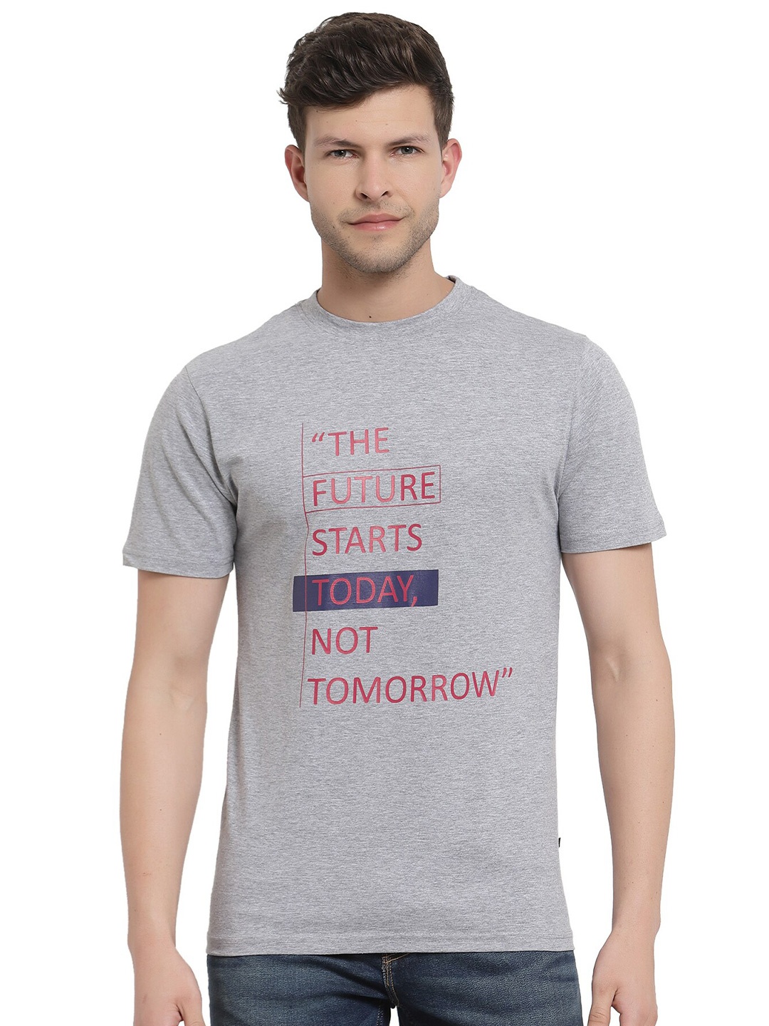 

PROTEENS Men Grey & Red Typography Printed T-shirt