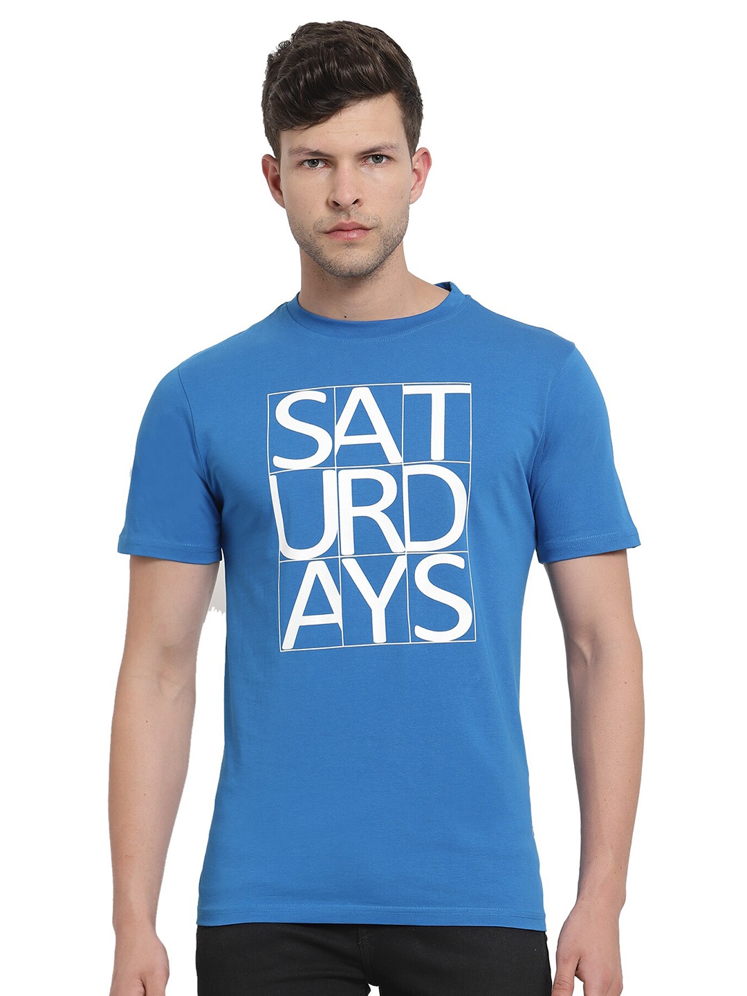 

PROTEENS Men Blue Typography Printed Cotton T-shirt
