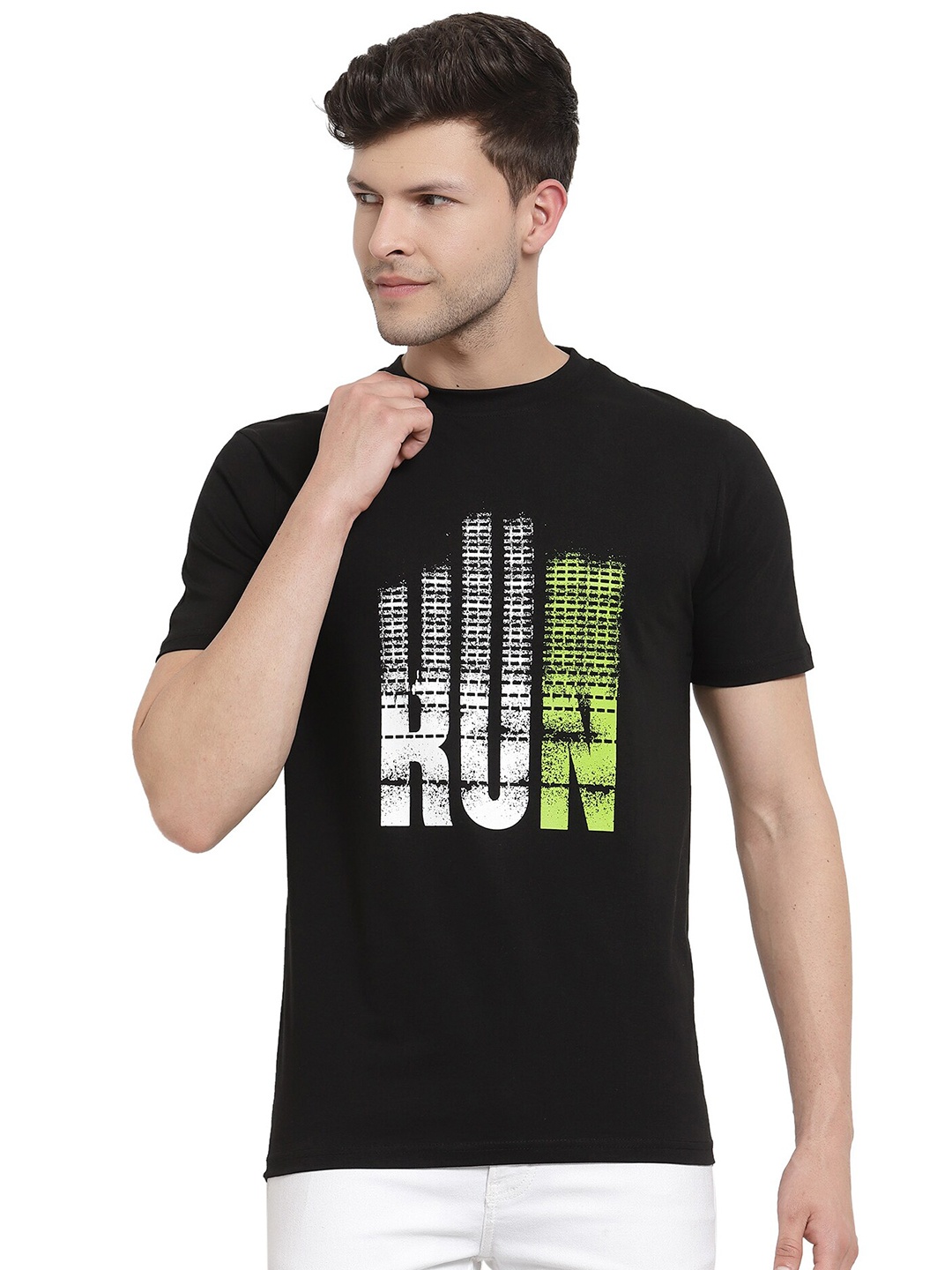 

PROTEENS Men Black & White Typography Printed Cotton T-shirt