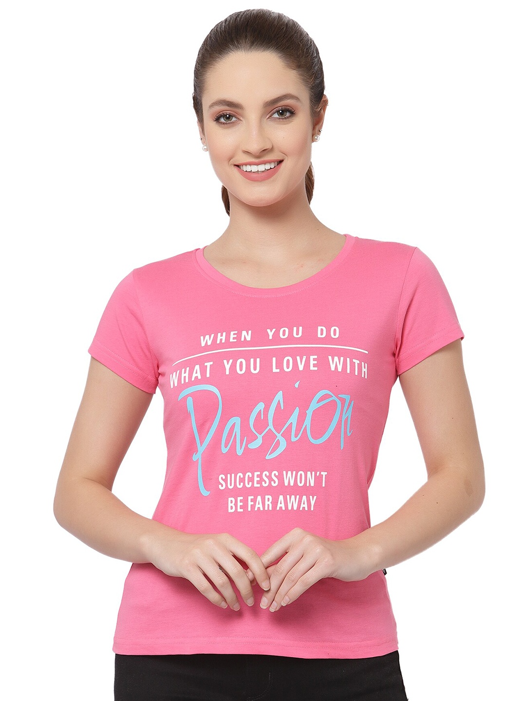 

PROTEENS Women Pink Typography Printed Cotton T-shirt