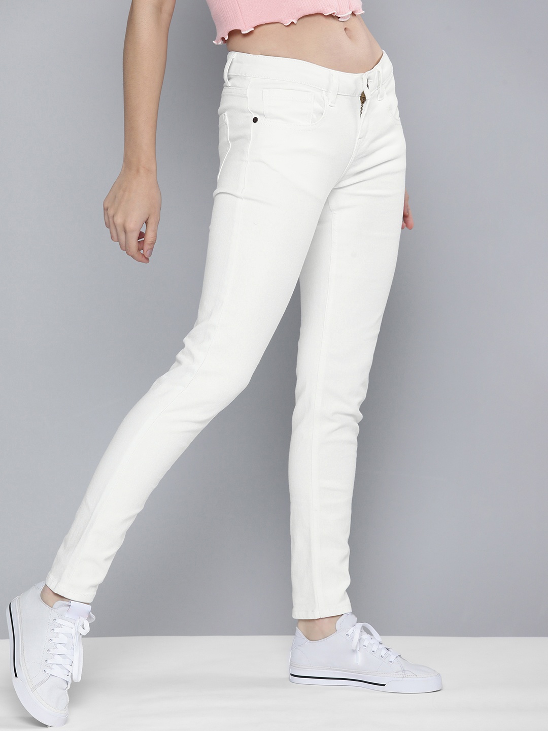 

HERE&NOW Women White Skinny Fit Mid Rise Stretchable Jeans