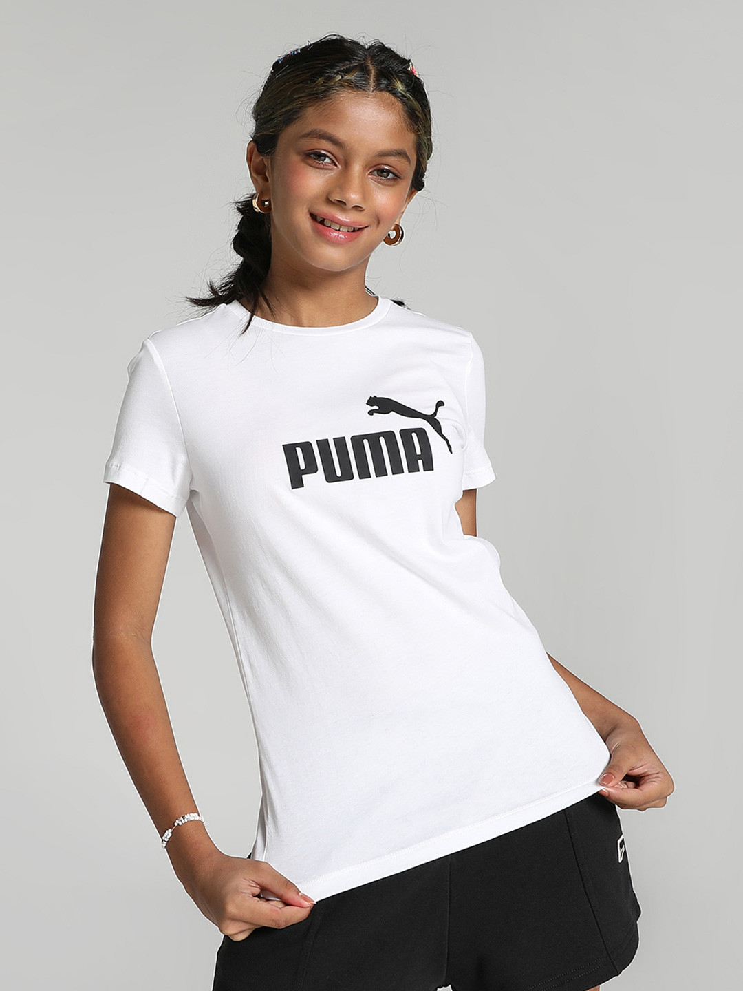 

Puma Girls White Brand Logo Printed Regular Fit Cotton T-shirt