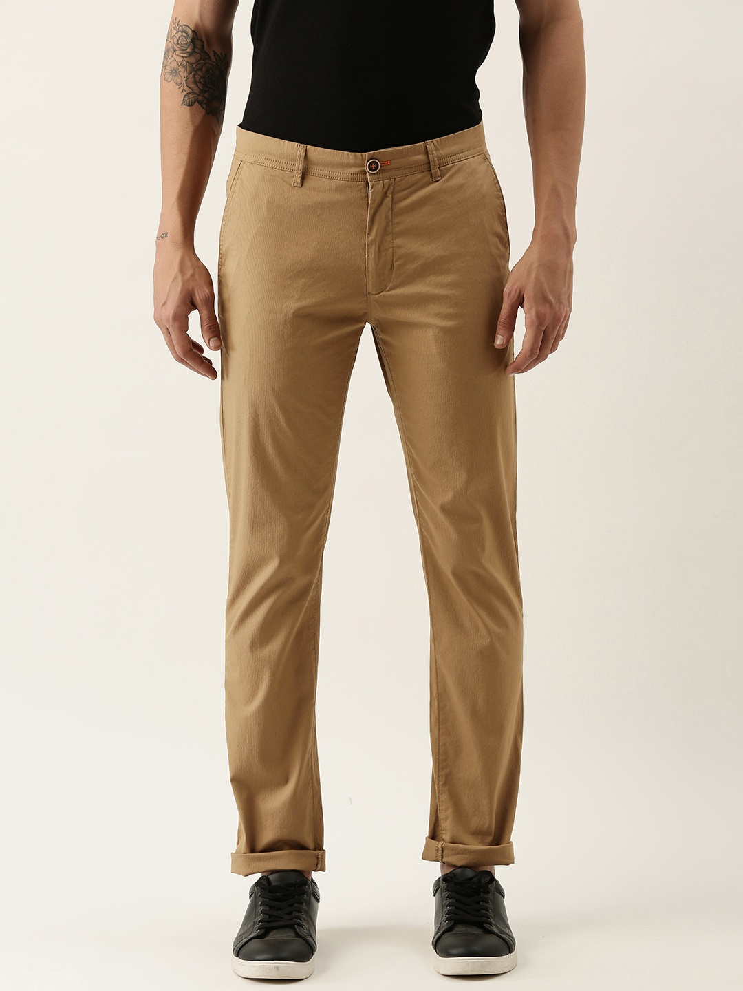 

Peter England Casuals Men Khaki Solid Slim Fit Trousers