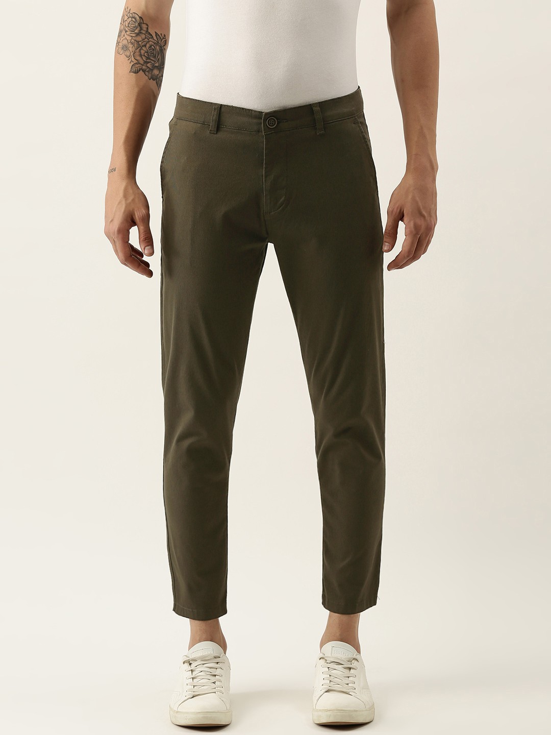 

Peter England Casuals Men Olive Green Carrot Fit Trousers