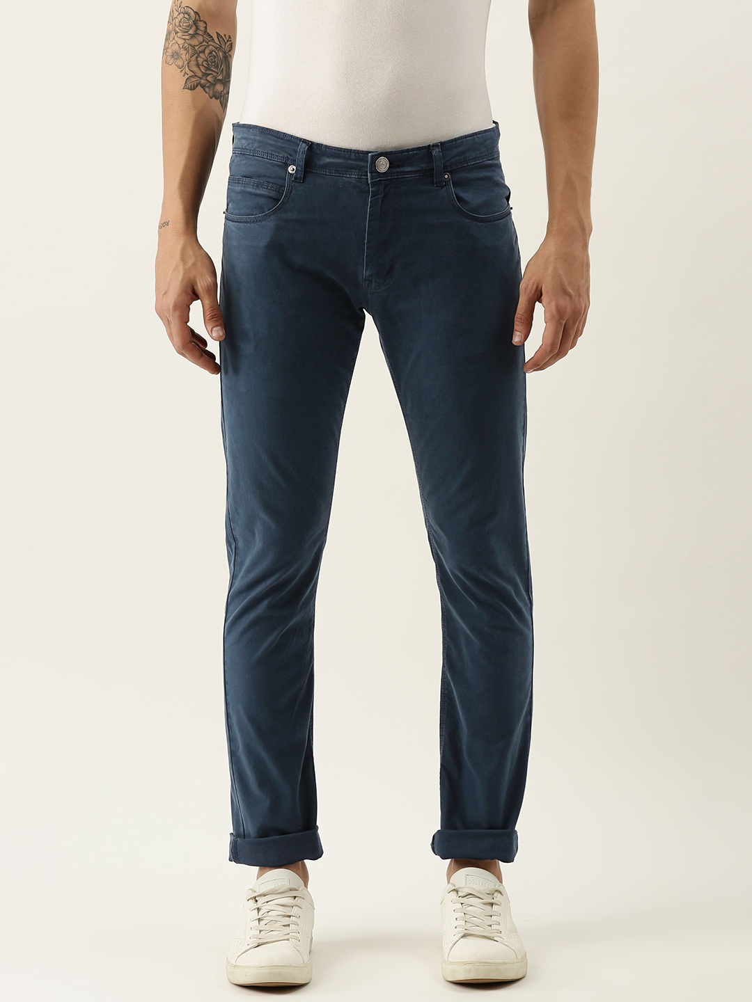 

Peter England Casuals Men Navy Blue Solid Skinny Fit Trousers