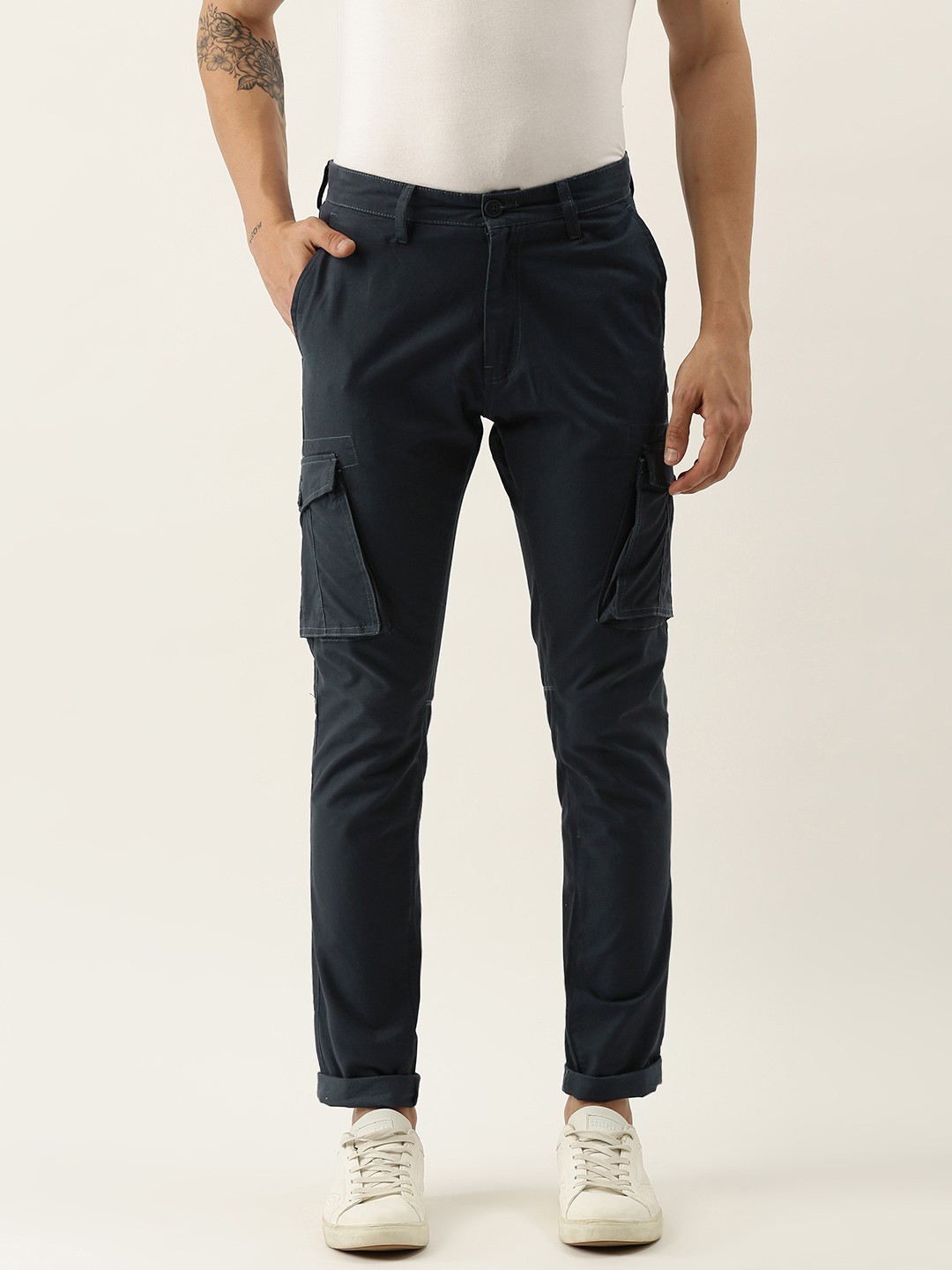 

Peter England Casuals Men Navy Blue Octane Fit Cargos Trousers
