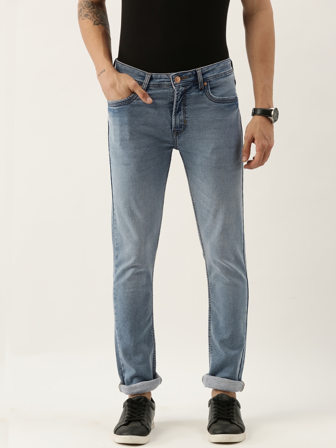 

Peter England Casuals Men Blue Slim Tapered Fit Mid-Rise Heavy Fade Stretchable Jeans