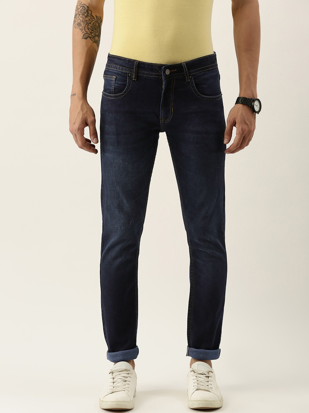 

Peter England Casuals Men Navy Blue Skinny Fit Mid-Rise Light Fade Stretchable Jeans