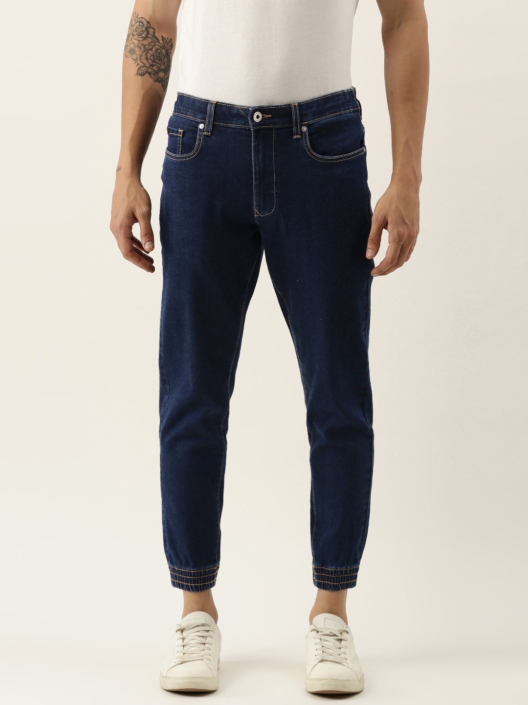 

Peter England Casuals Men Blue Slim Fit Mid-Rise Cuffed Hem Stretchable Jogger Jeans