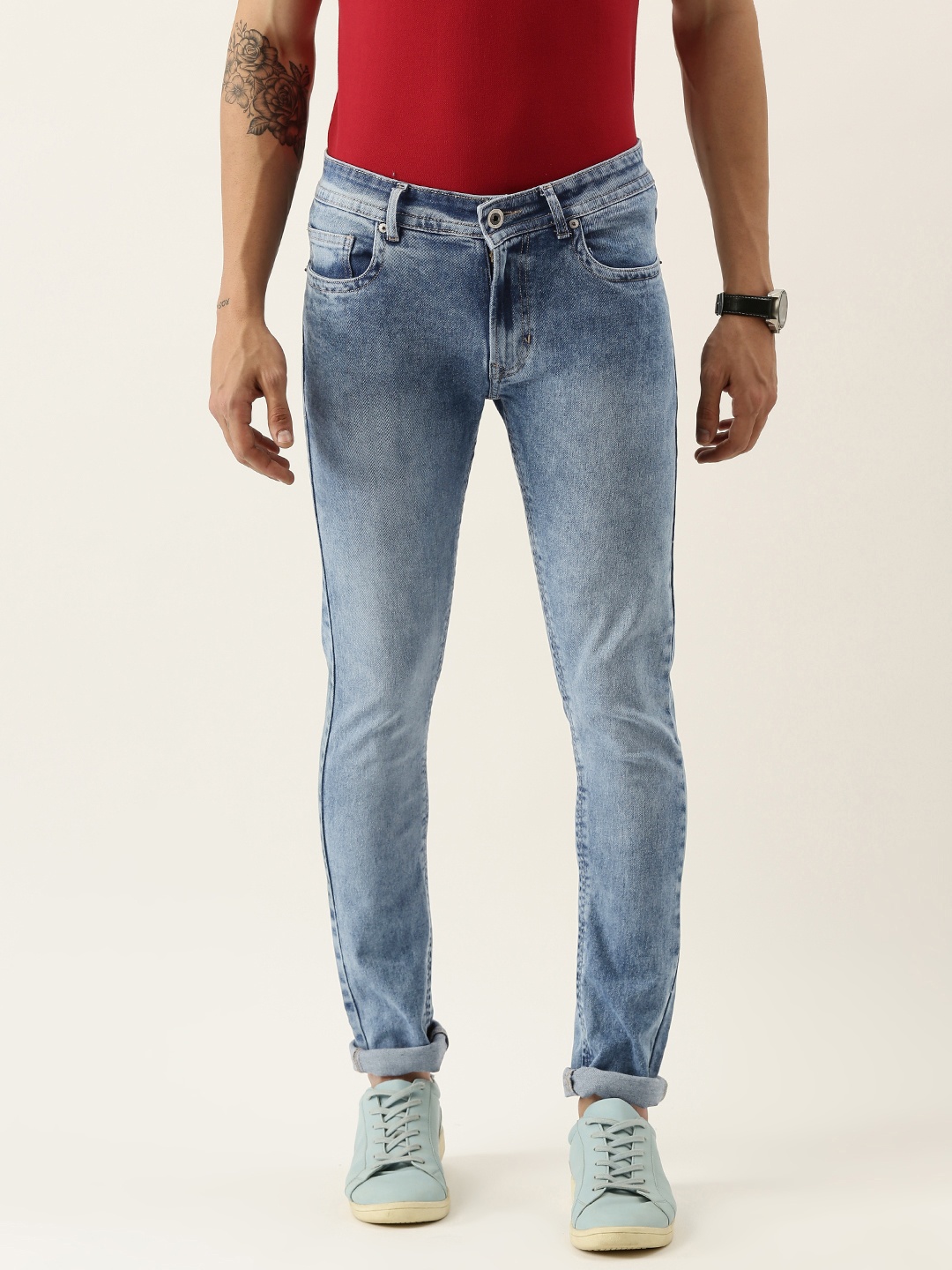 

Peter England Casuals Men Blue Slim Tapered Fit Mid-Rise Heavy Fade Stretchable Jeans