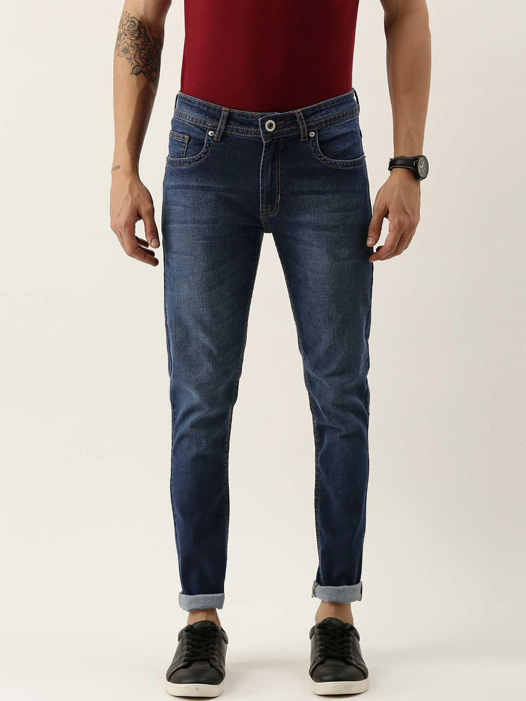 

Peter England Casuals Men Navy Blue Slim Tapered Fit Mid-Rise Light Fade Stretchable Jeans