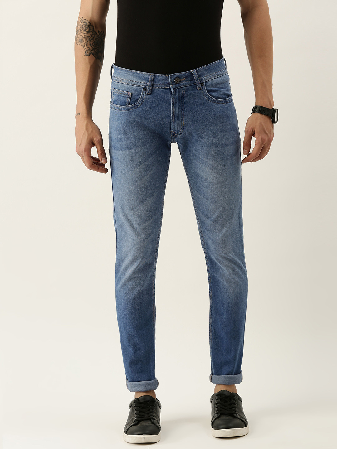 

Peter England Casuals Men Blue Skinny Fit Mid-Rise Clean Look Light Fade Stretchable Jeans