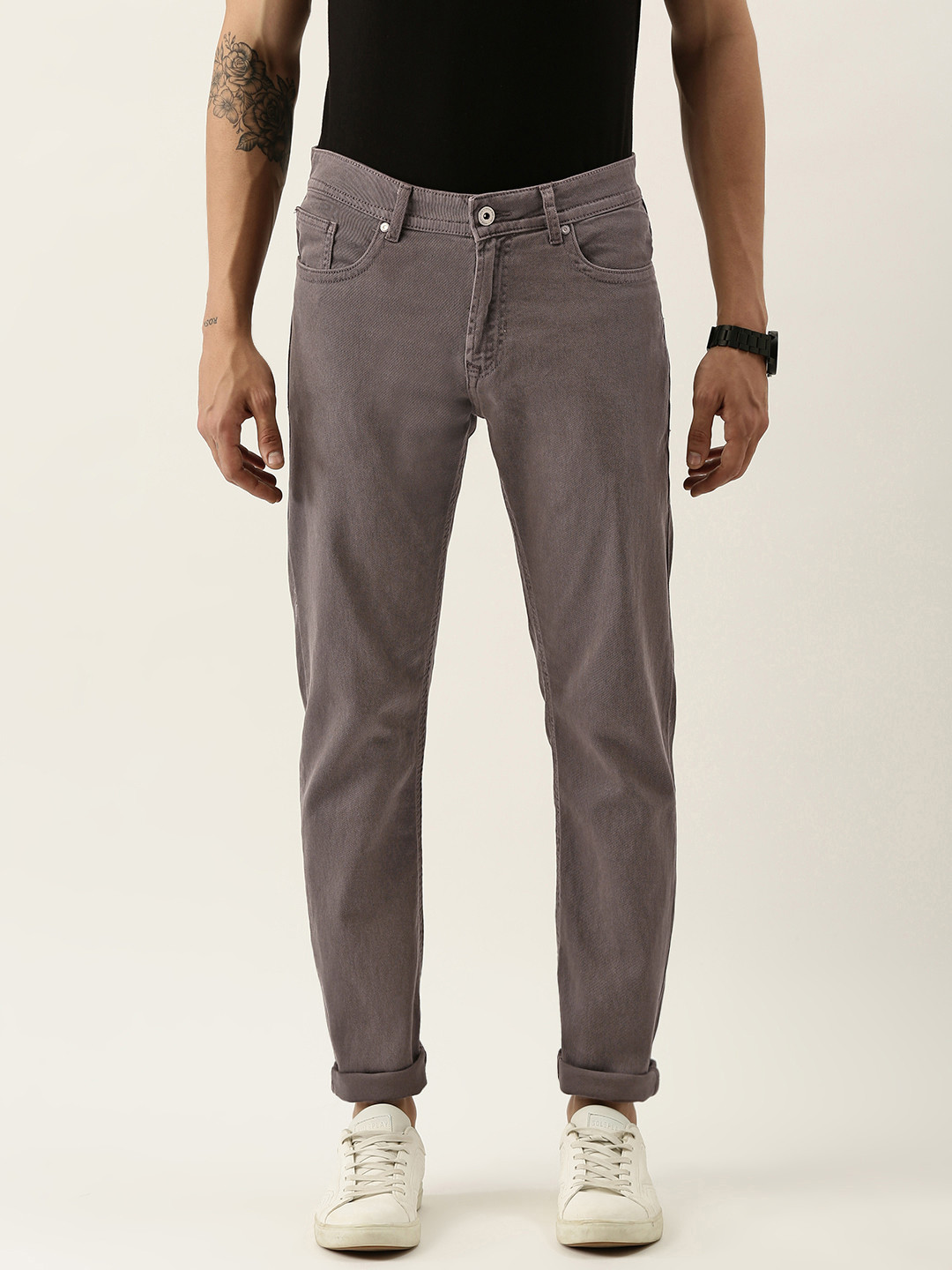 

Peter England Casuals Men Grey Slim Tapered Fit Mid-Rise Clean Look Stretchable Jeans