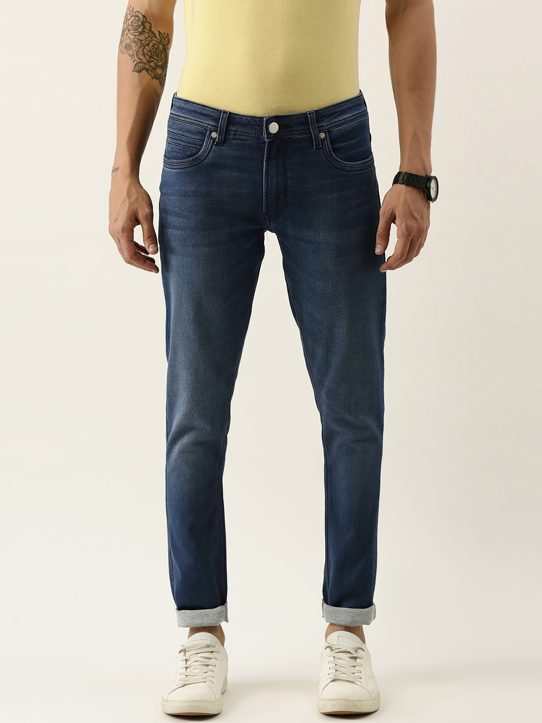 

Peter England Casuals Men Navy Blue Skinny Fit Mid-Rise Light Fade Stretchable Jeans