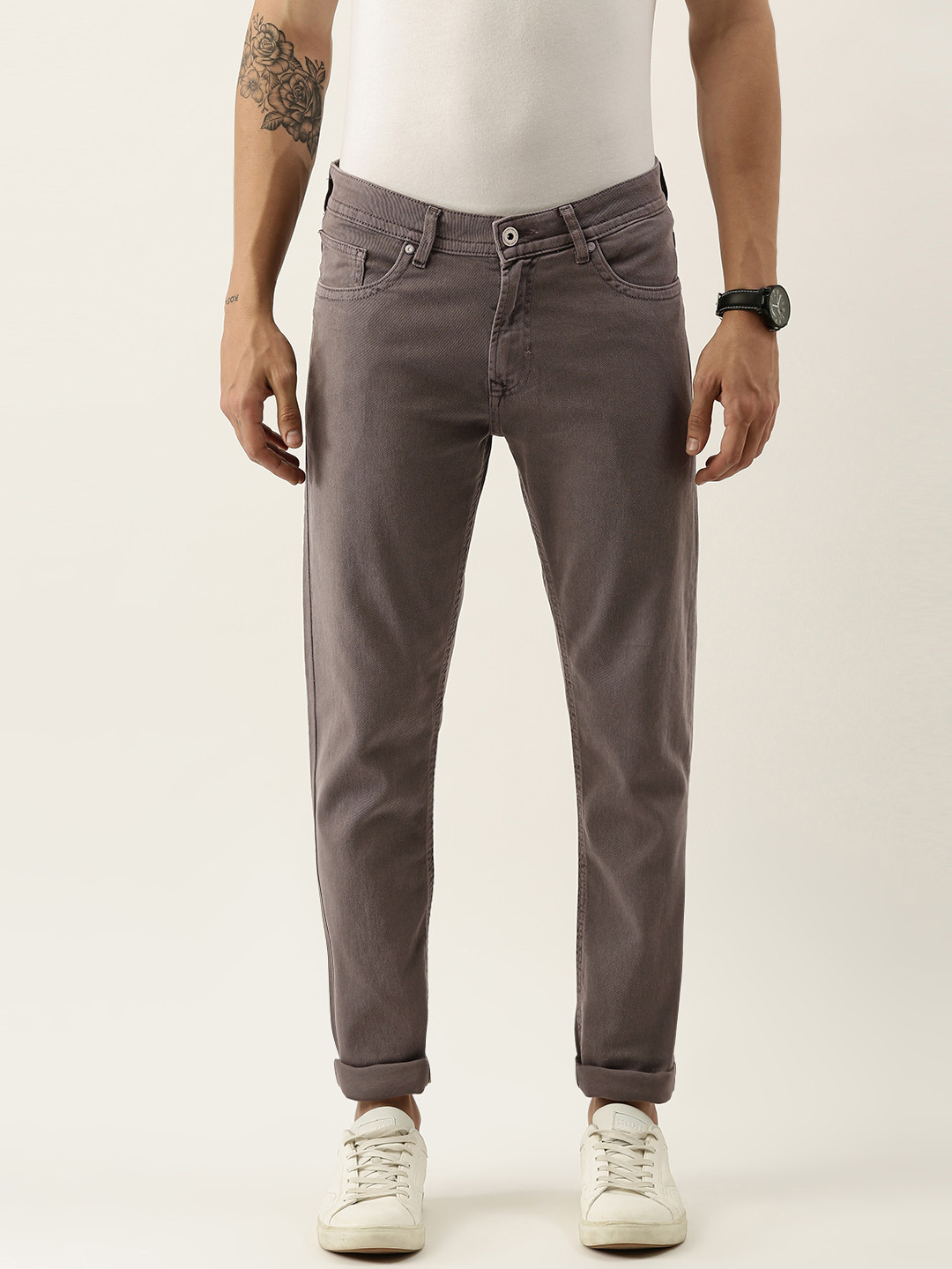 

Peter England Casuals Men Grey Slim Tapered Fit Mid-Rise Clean Look Stretchable Jeans