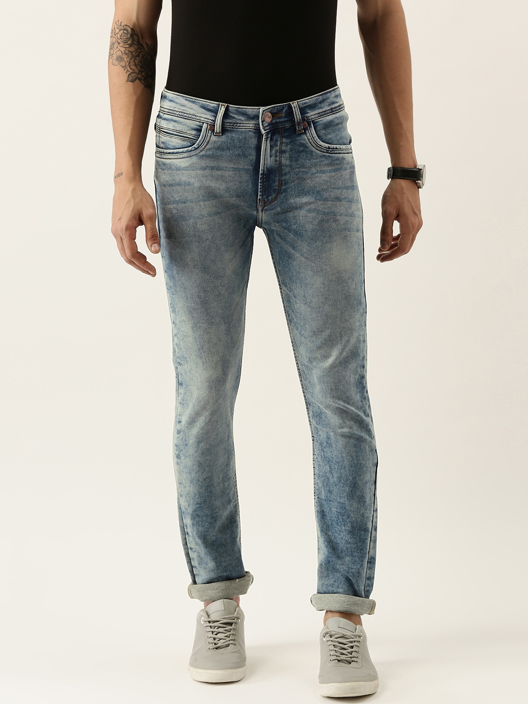 

Peter England Casuals Men Blue Slim Tapered Fit Mid-Rise Heavy Fade Stretchable Jeans