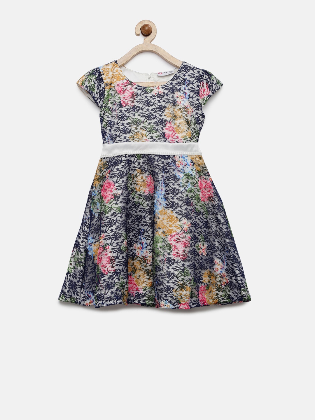

Peppermint Girls Navy Blue Floral Print Fit & Flare Dress