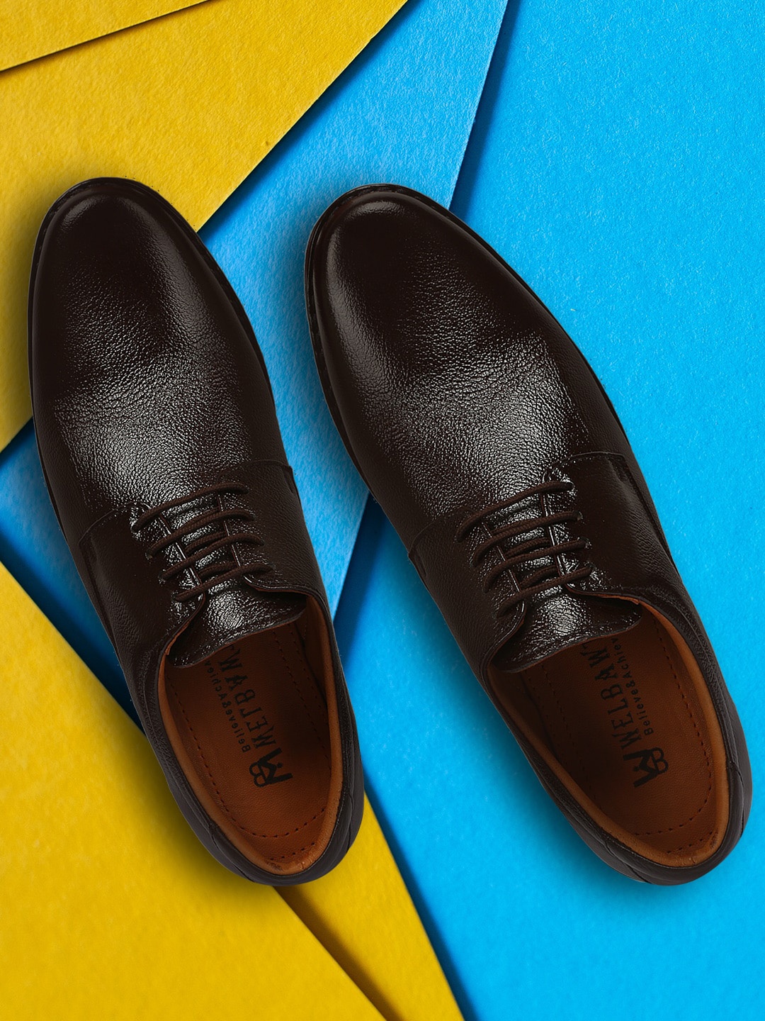 

WELBAWT Men Brown Textured Formal Leather Derby Shoes