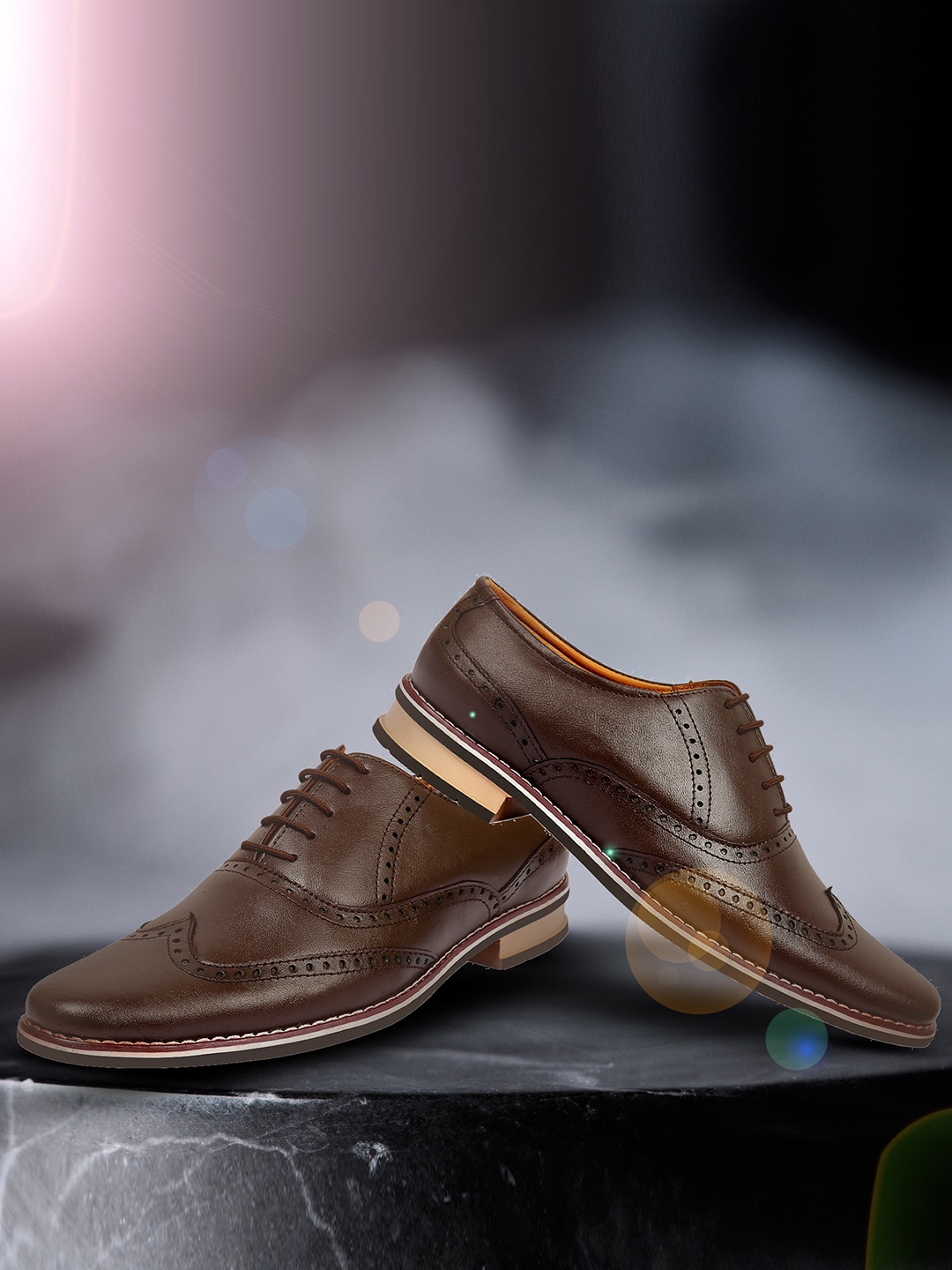 WELBAWT Men Brown Solid Leather Formal Oxfords