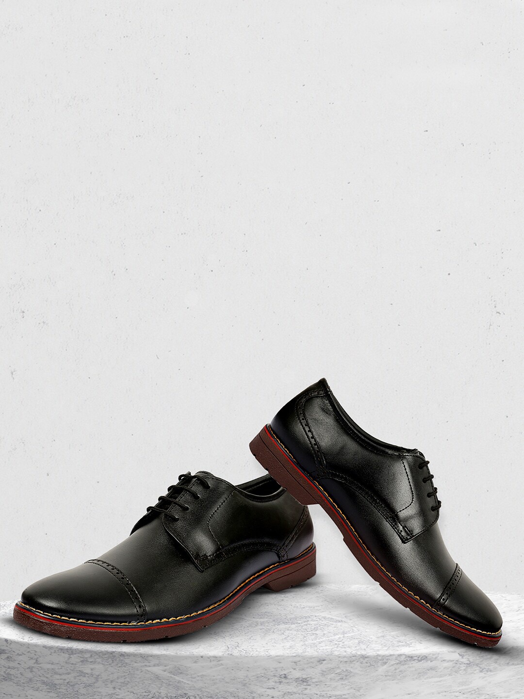 

WELBAWT Men Black Solid Leather Formal Oxfords