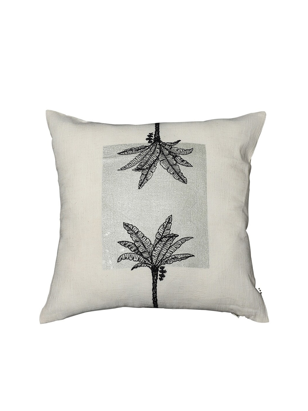 

Ritu Kumar Off-White & Silver-Toned Embroidered Square Cotton Cushion With Filler