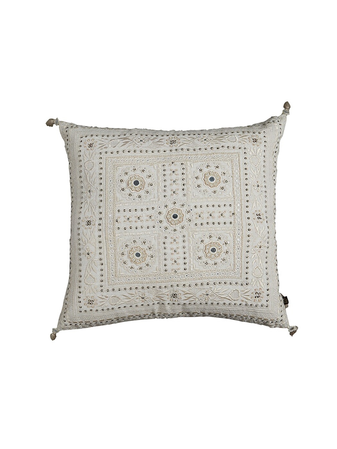 

Ritu Kumar Off White & Beige Embroidered Square Cushion Cover With Filler