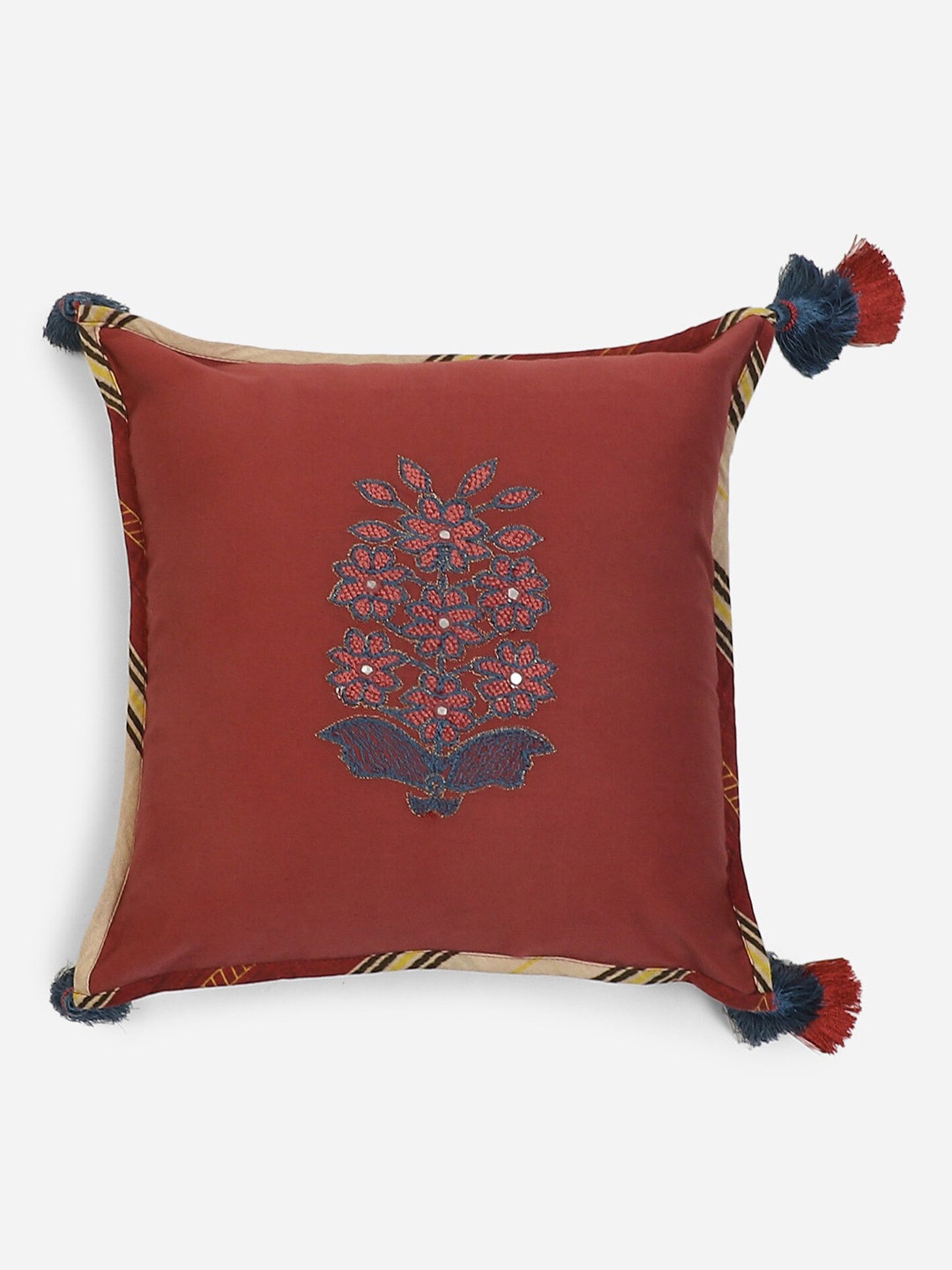 

Ritu Kumar Maroon & Blue Geometric Square Cushion