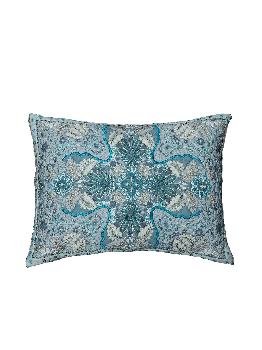 

Ritu Kumar Turquoise Blue & White Floral Rectangle Cushion Cover With Filler