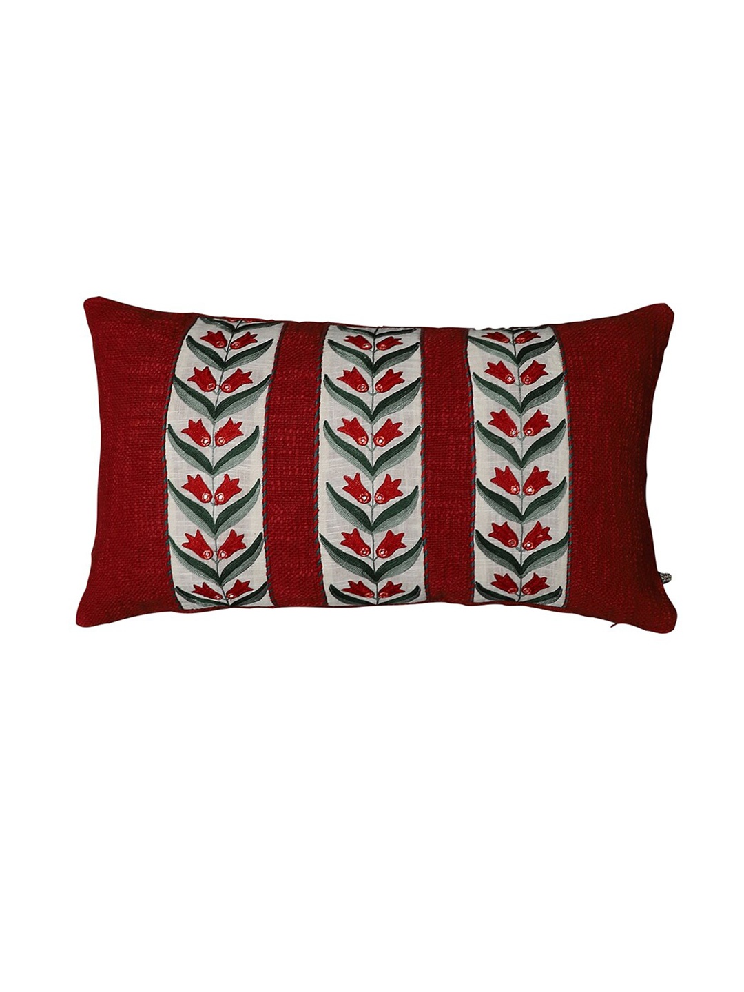 

Ritu Kumar Red & Beige Ethnic Motifs Embroidered Rectangle Cotton Cushion With Filler