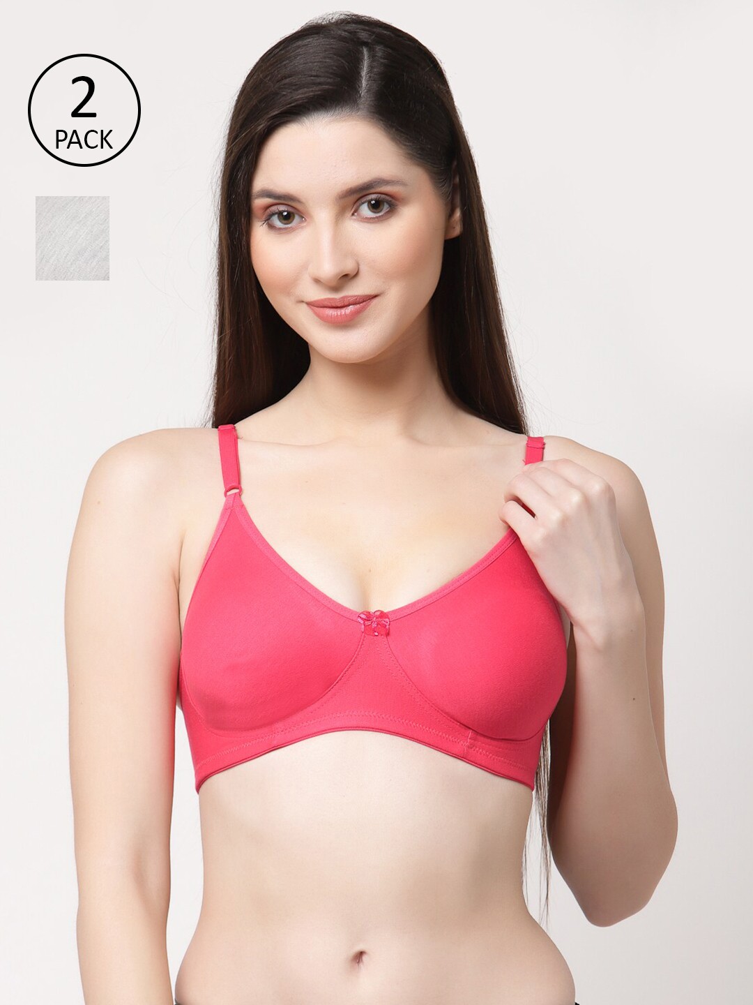 

Floret Set Of 2 Rose & Grey Non Padded & Non Wired Solid Bra