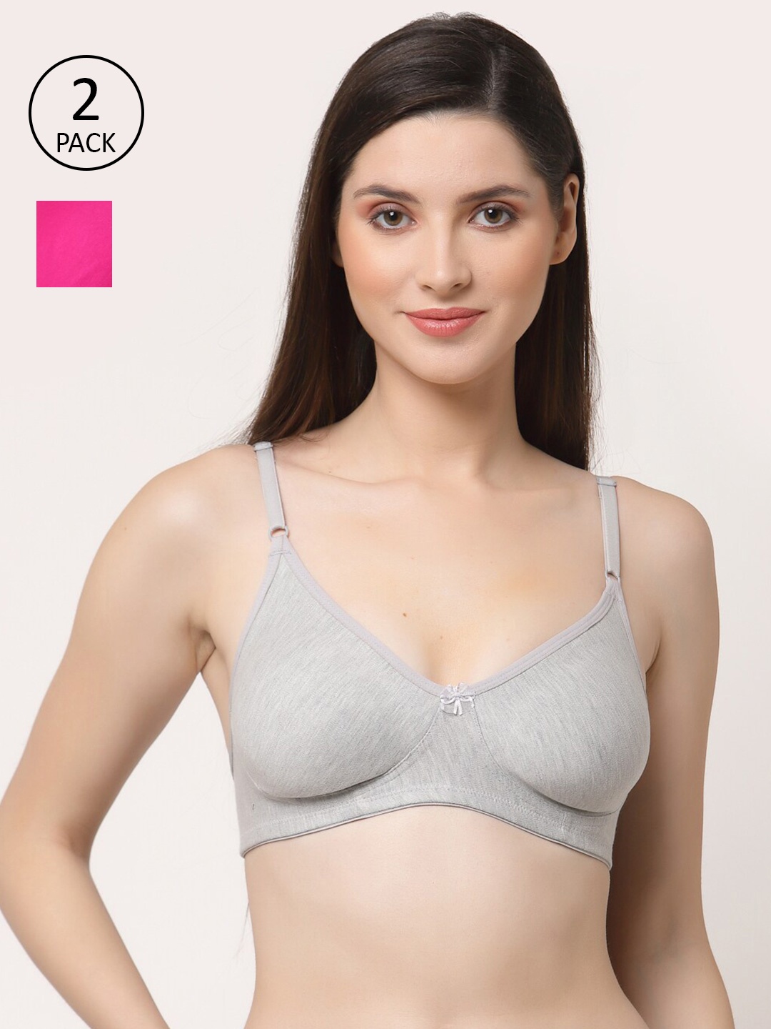

Floret Grey Melange & Magenta Pack Of 2 Non-Padded T-shirt Bra
