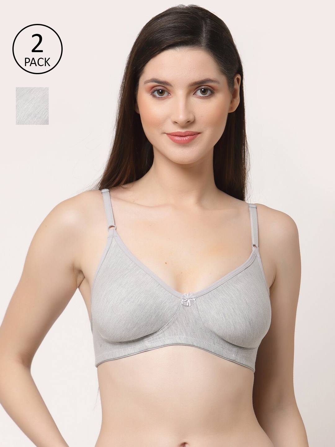 

Floret Pack Of 2 Grey Melange Solid Non Padded Non Wired T Shirt Bra