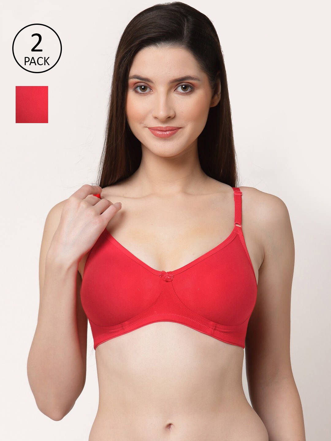 

Floret Set Of 2 Red Non Padded & Non Wired Solid Bra