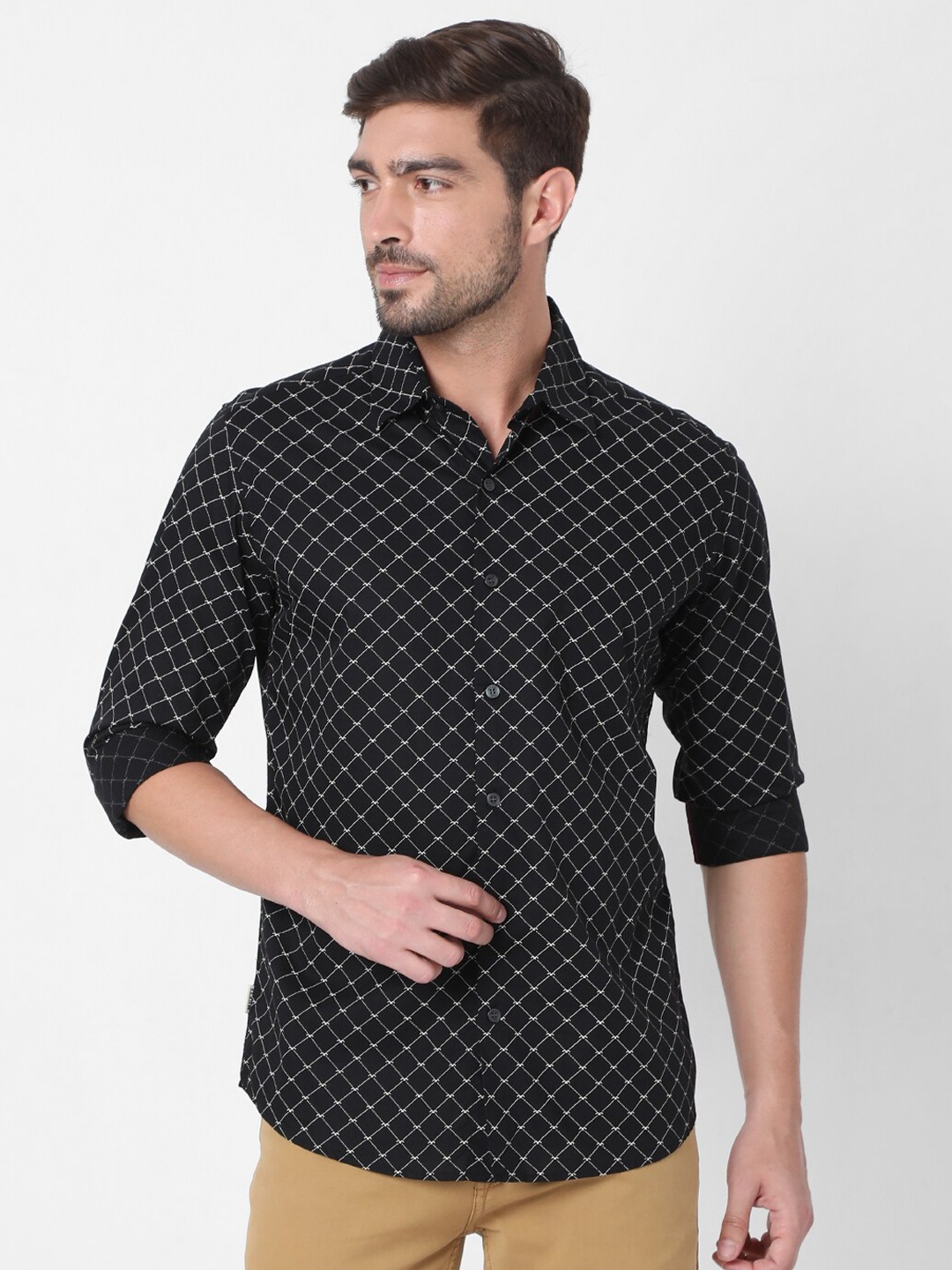 

Mufti Men Black Slim Fit Printed Cotton Casual Shirt