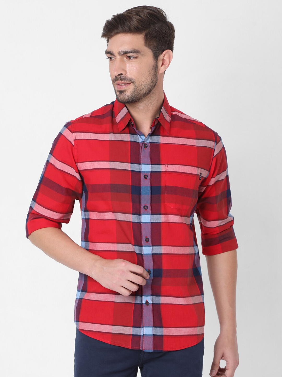 

Mufti Men Red Slim Fit Horizontal Stripes Striped Cotton Casual Shirt