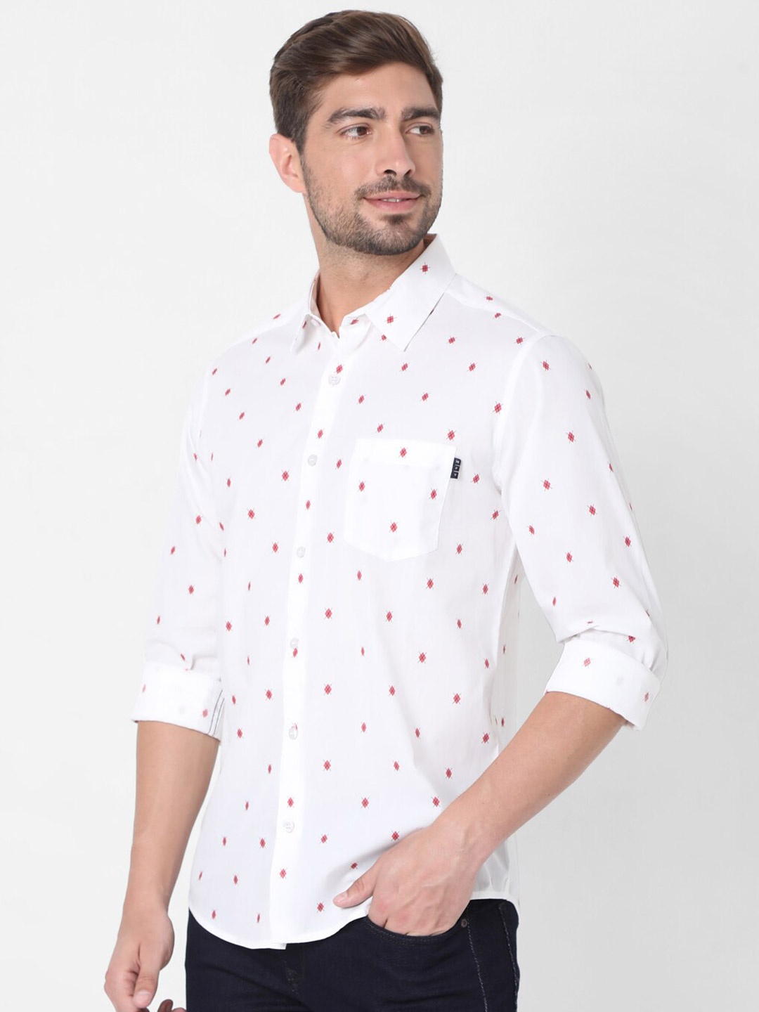 

Mufti Men White Slim Fit Printed Cotton Casual Shirt