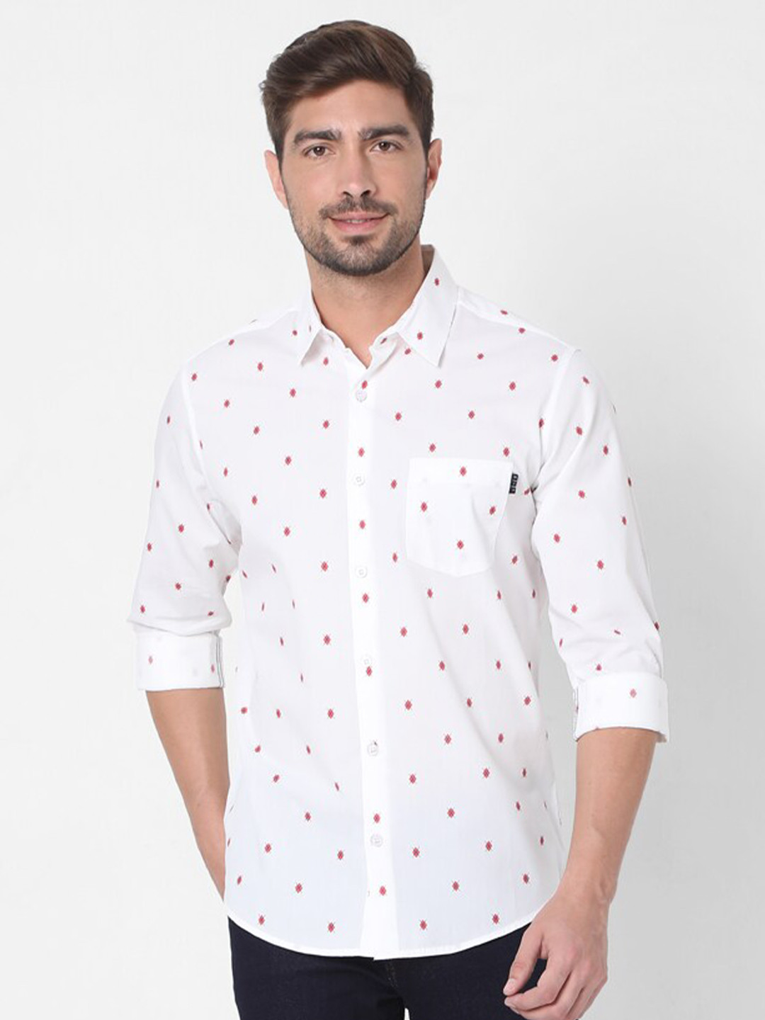 

Mufti Men White Slim Fit Printed Cotton Casual Shirt