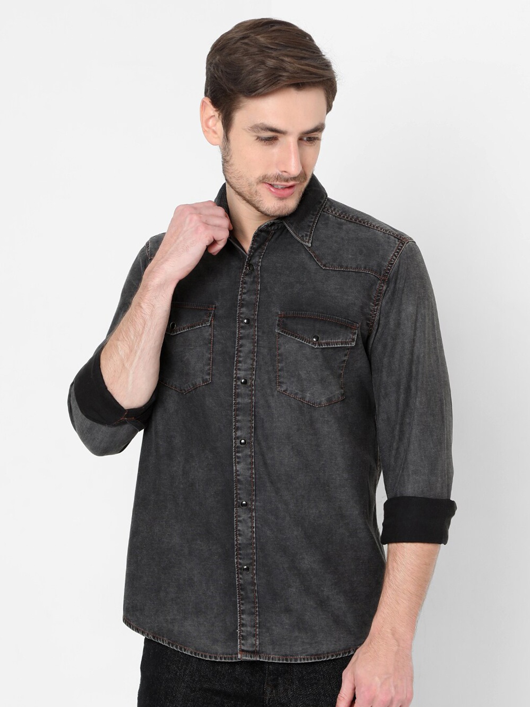 

Mufti Men Black Slim Fit Faded Casual Shirt