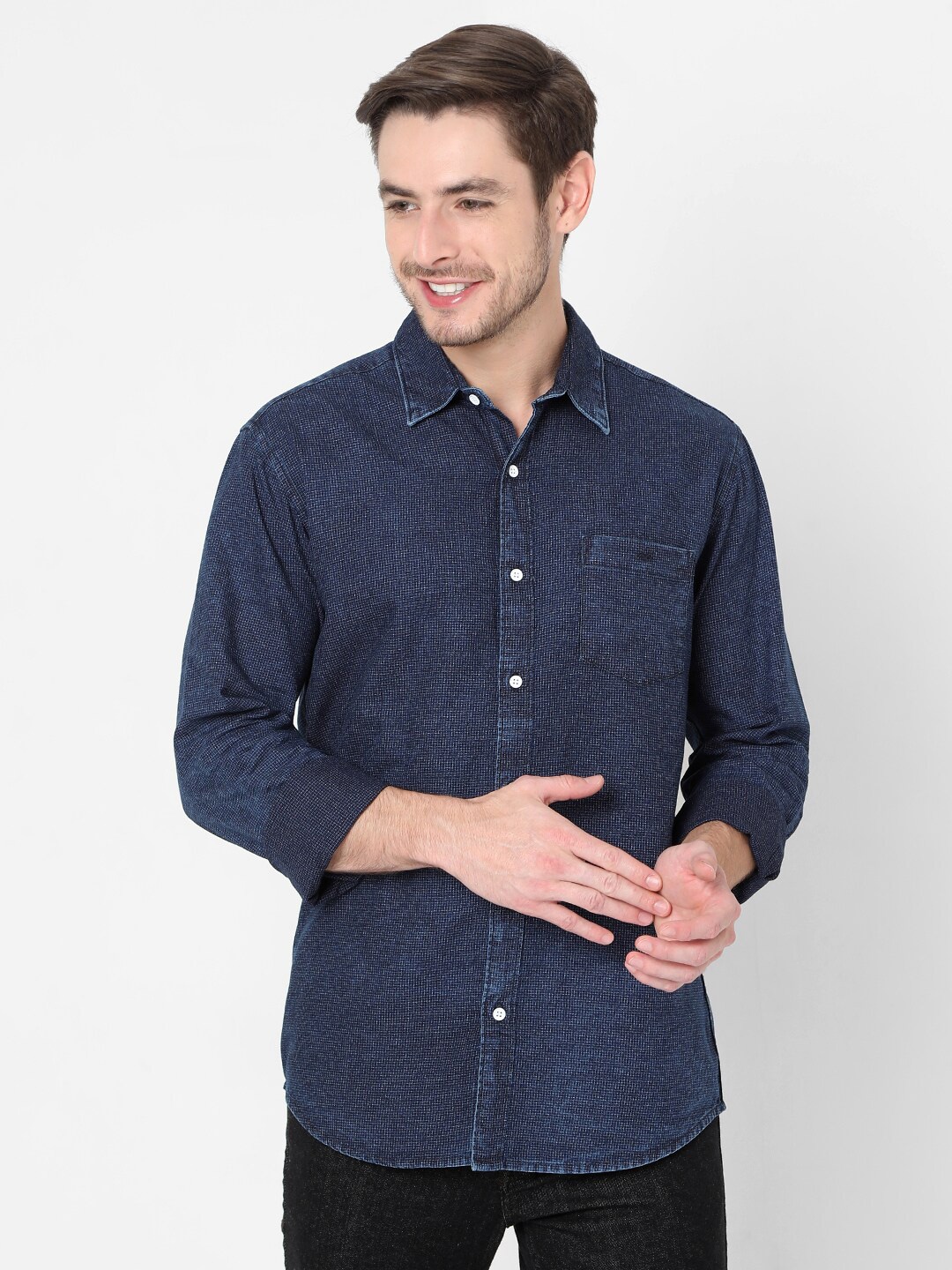 

Mufti Men Navy Blue Slim Fit Cotton Casual Shirt