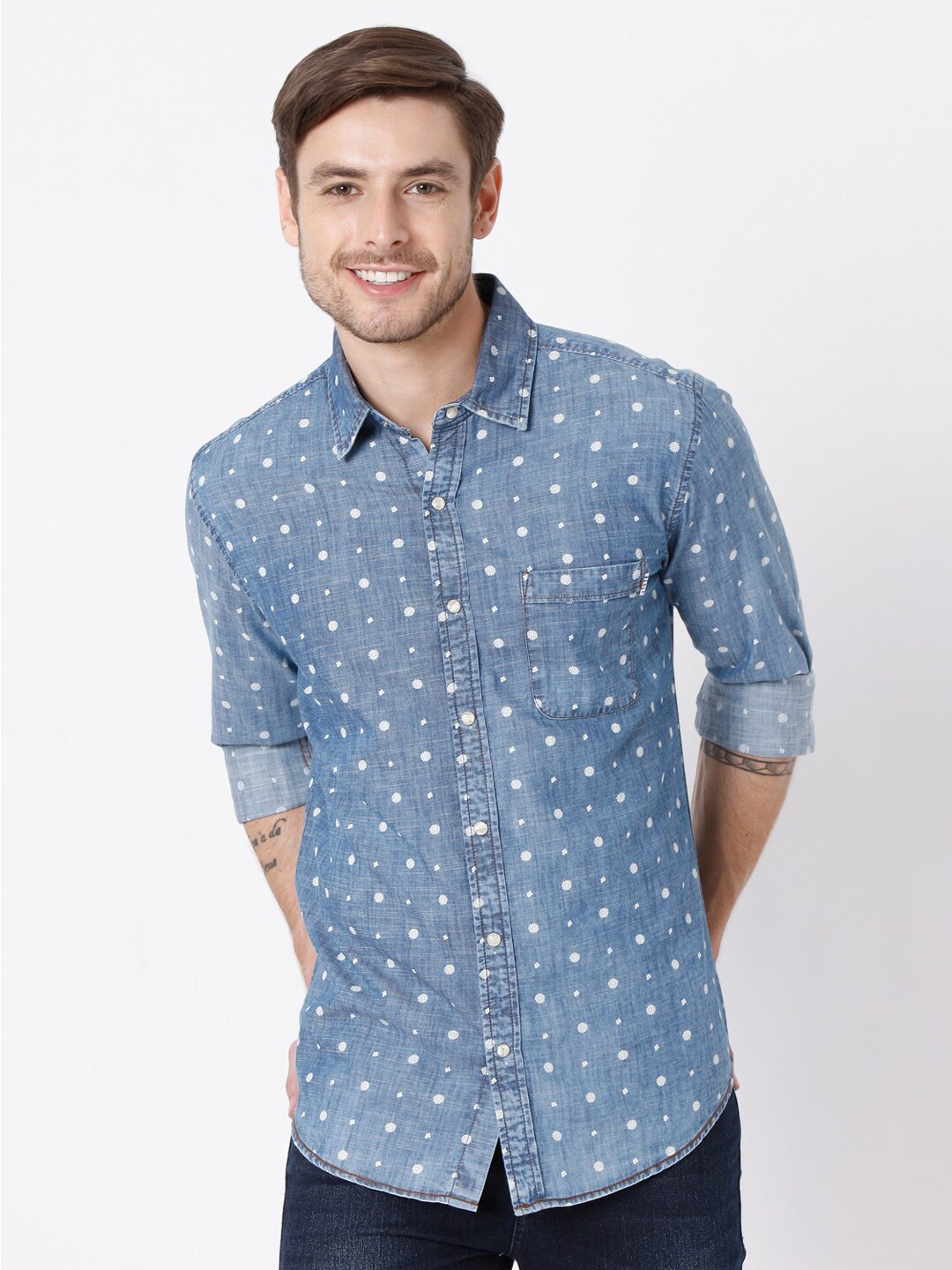 

Mufti Men Blue Slim Fit Printed Cotton Casual Shirt