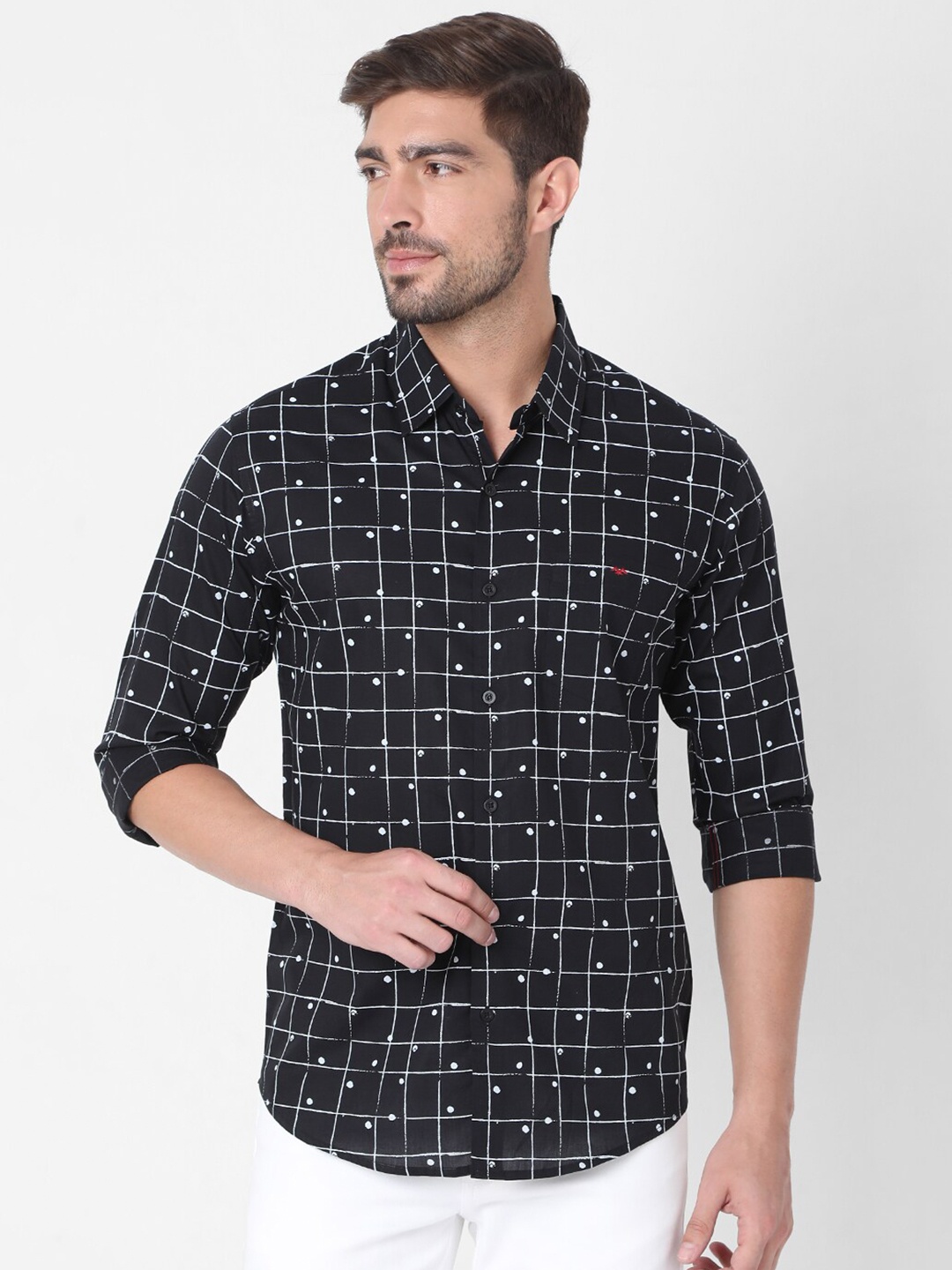

Mufti Men Plus Size Black Slim Fit Printed Pure Cotton Casual Shirt