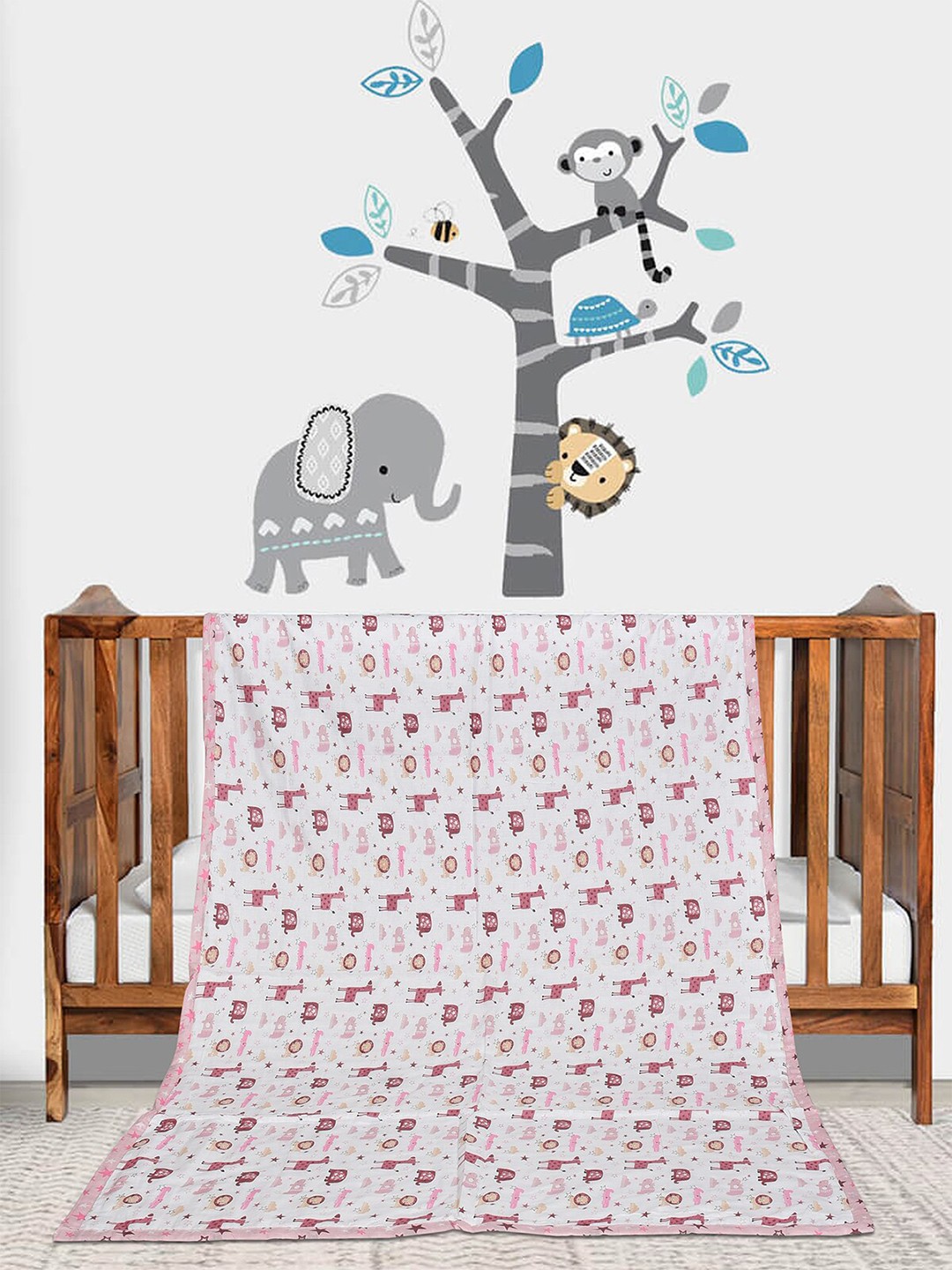 

Florida Pink & White Cartoon Characters AC Room 120 GSM Single Bed Dohar