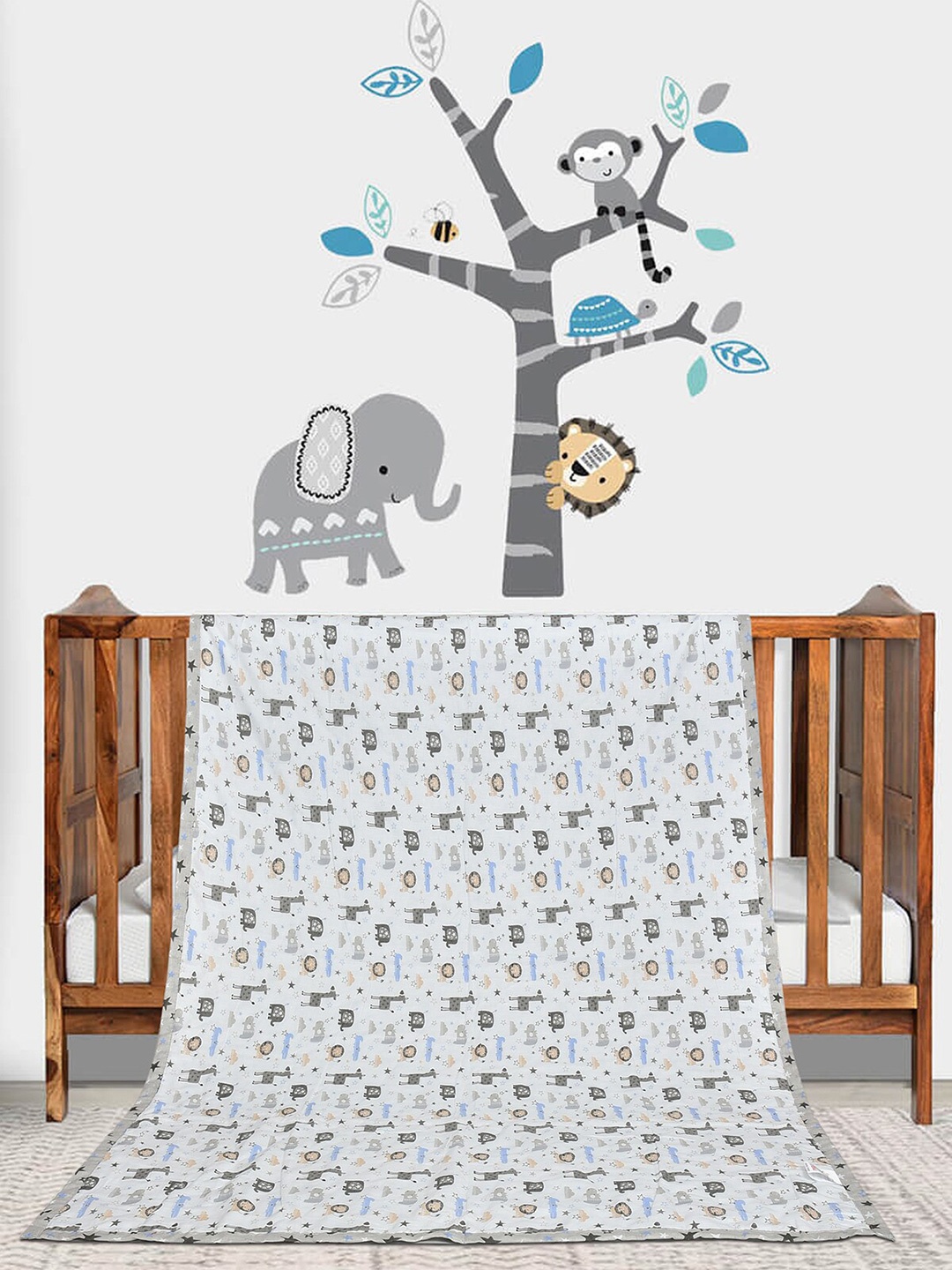 

Florida Kids Grey & White Cartoon Characters 120 GSM Reversible Single Bed Dohar