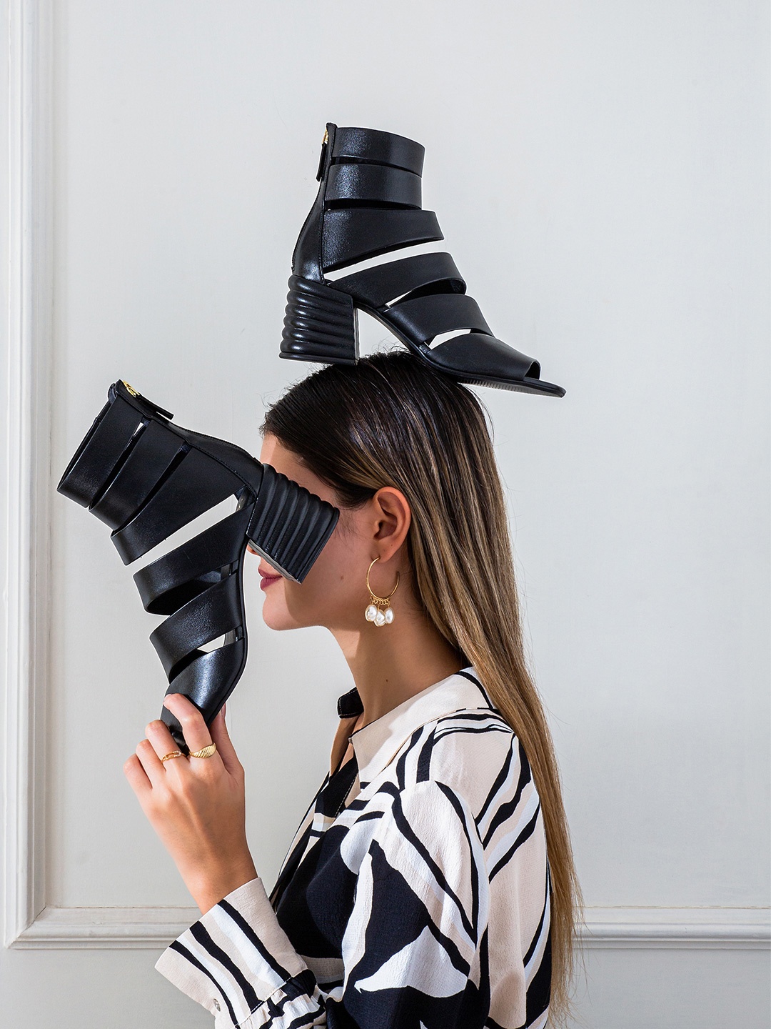 

Saint G Black Leather Block Heeled Gladiators