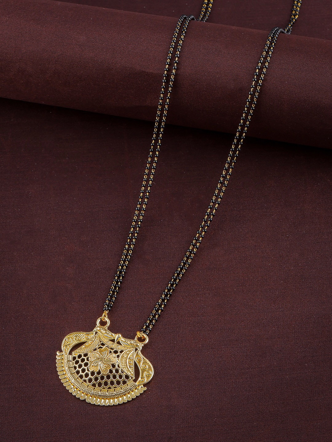 

Brandsoon Gold-Plated Black Beaded Long Mangalsutra